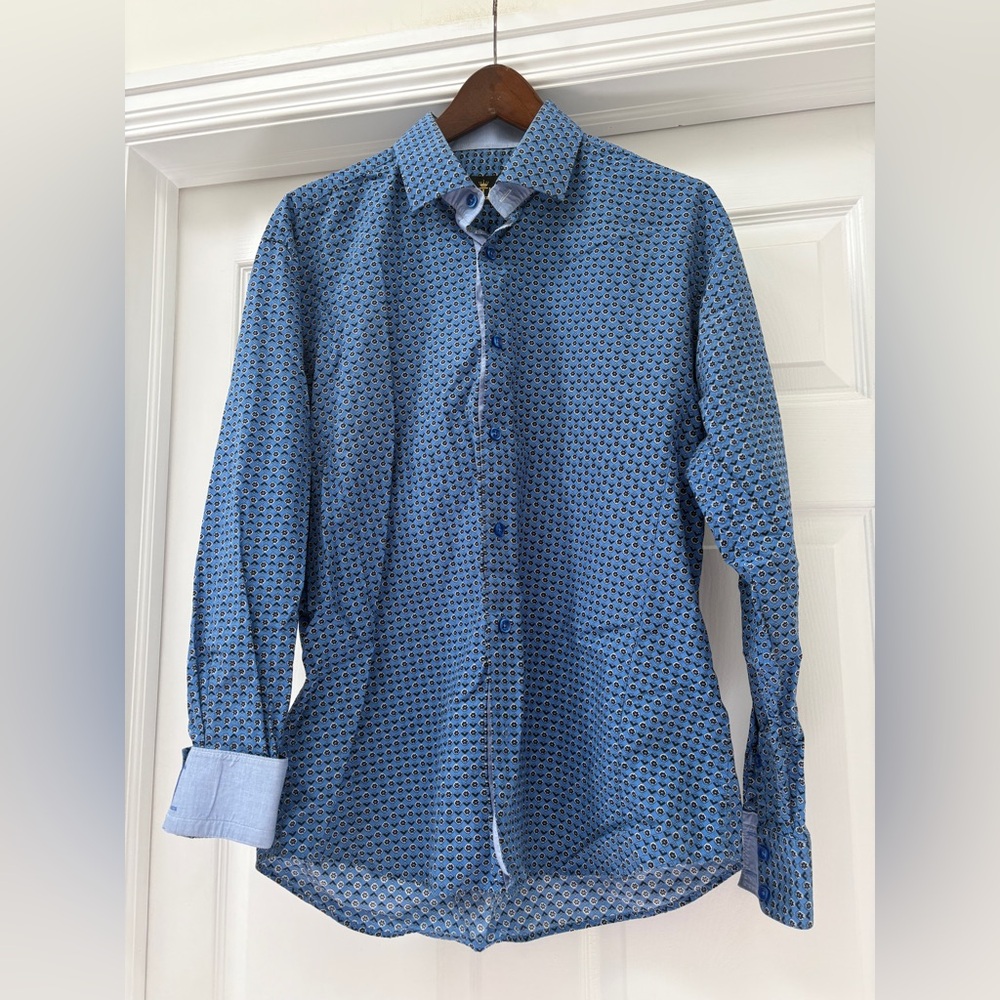 Bertigo men’s Elegant Blue Geometric Dress Shirt